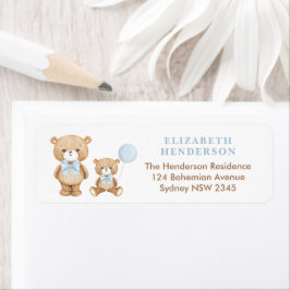 Pastel Blue Nalle Balloon Baby Returadress Returadress Etikett