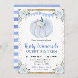 Pastel Blue och Guld Blommigt Pumpkin Fall Sweet 1 Inbjudningar