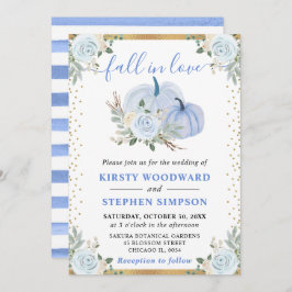 Pastel Blue och Guld Blommigt Pumpkins Fall Weddin Inbjudningar