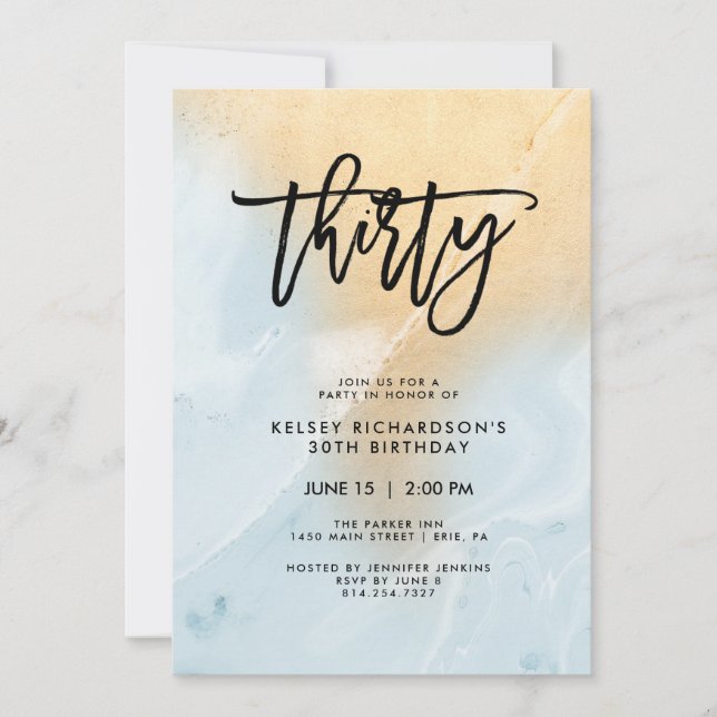 Pastel Blue och Guld Marble | 30års födelsedag Par Inbjudningar (Framsida)