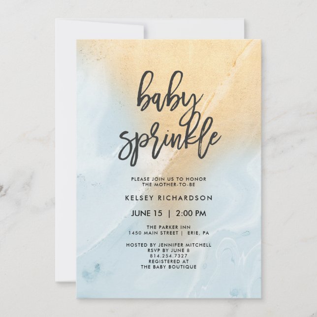Pastel Blue och Guld Marble | Baby Sprinkle Inbjudningar (Framsida)