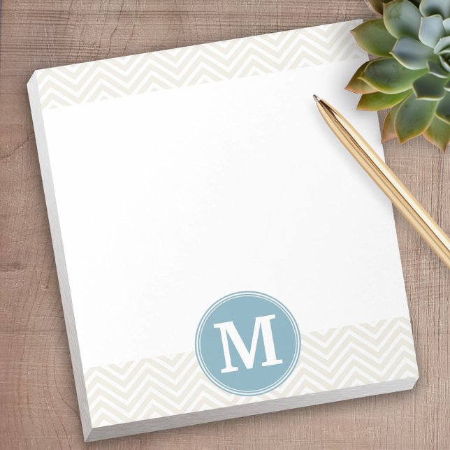 Pastel Blue och Linen Chevrons Anpassningsbar Mono Anteckningsblock (Personalized notepad - great for a gift or your home office)