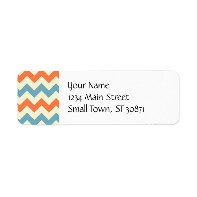 Pastel Blue och Orange Chevron Rand Zig Zags Returadress Etikett (Framsidan)