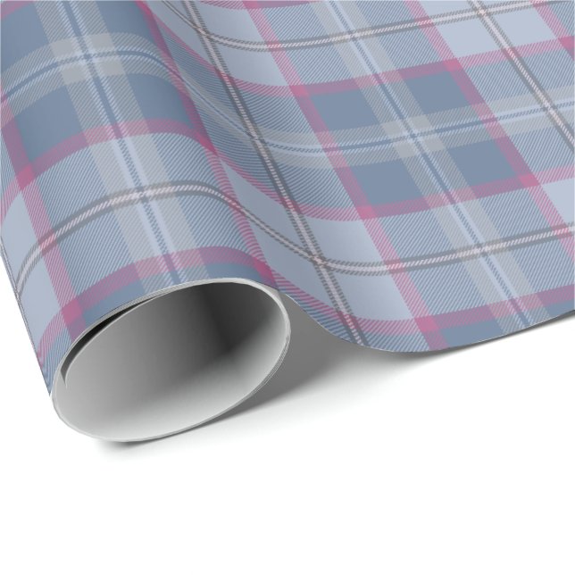 Pastel Blue och Rosa Tartan Wrapping Papper Presentpapper (Rullad Hörn)