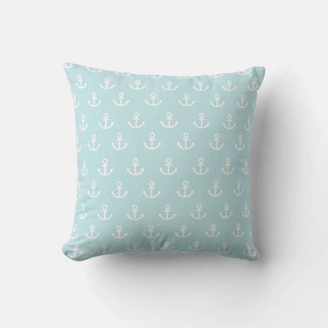 Pastel Blue och White Anchor Mönster Kudde (Framsida)
