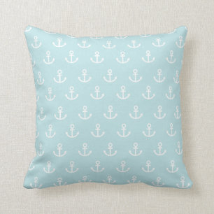 Pastel Blue och White Anchor Mönster Kudde