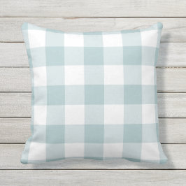 Pastel Blue och White Gingham Mönster Checkered Kudde