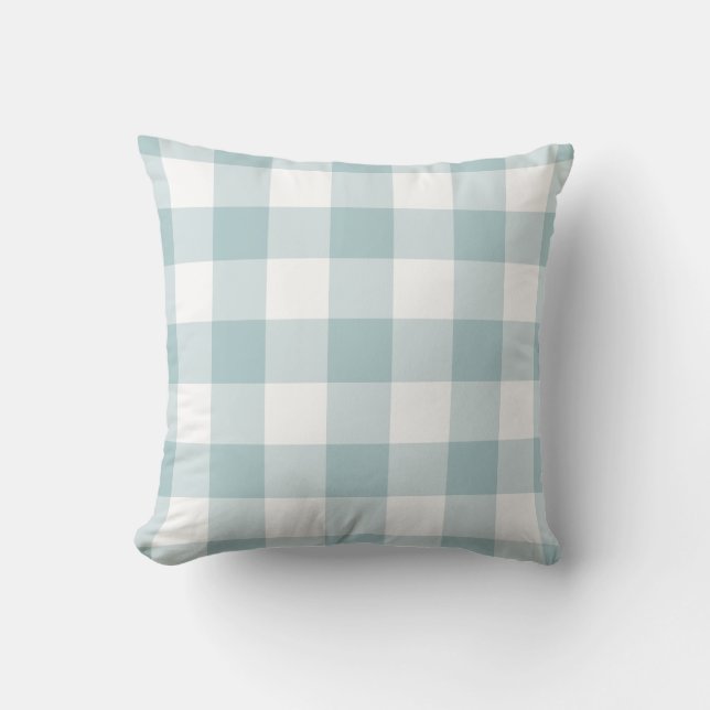 Pastel Blue och White Gingham Mönster Kudde (Framsida)