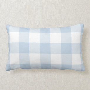 Pastel Blue och White Gingham Mönster Lumbarkudde