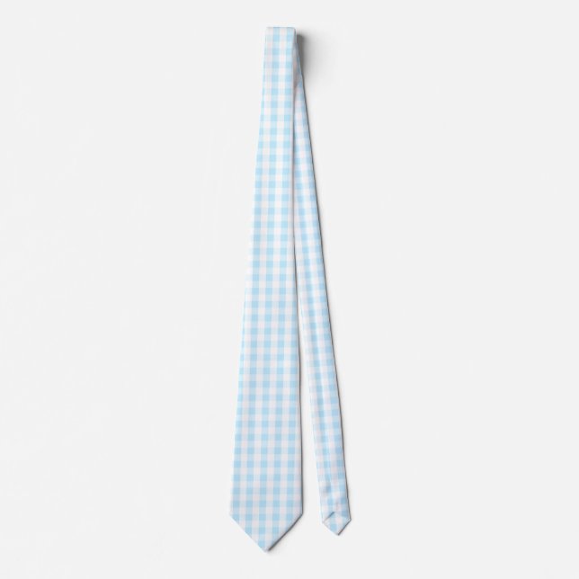 Pastel Blue och White Gingham Mönster Slips (Framsida)
