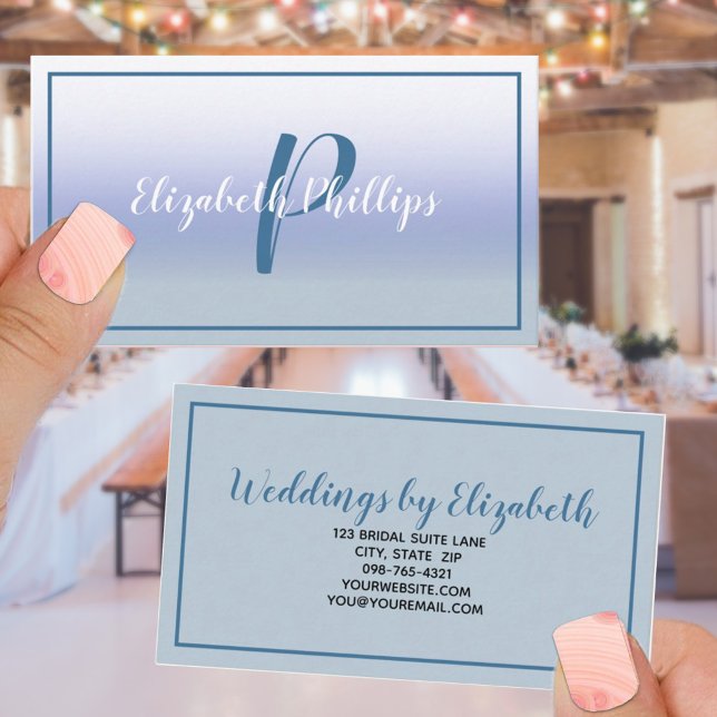 Pastel Blue Ombre Initial Brev Monogram Snyggt Visitkort (Skapare uppladdad)