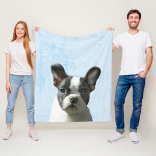 Pastel Blue Peekaboo Boston Terrier Puppy Nursery Fleecefilt