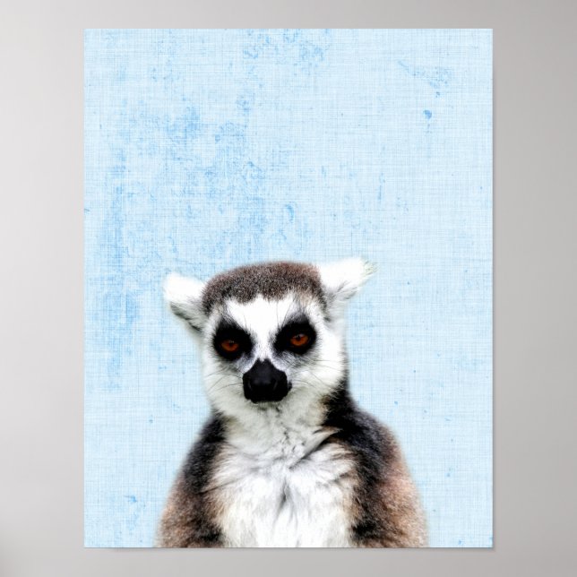 Pastel Blue Peekaboo Lemur Minimalist Nursery Poster (Framsidan)