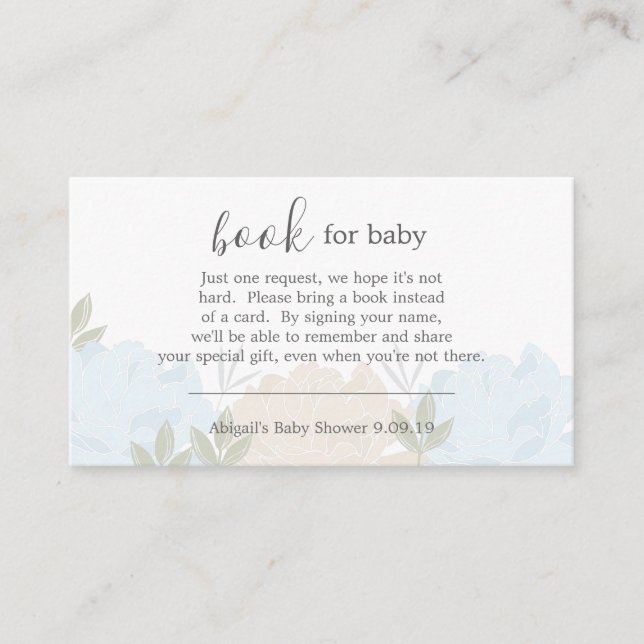Pastel Blue Peonies Bok Request Baby Shower Tilläggskort (Framsida)