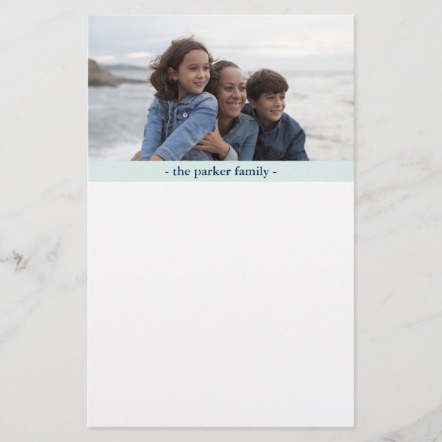 Pastel Blue Personlig Family Photo Brevpapper (Framsida)