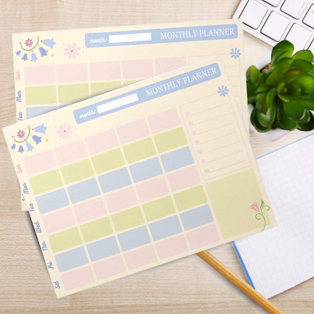 Pastel Blue Pink Cute Monthly Planner Notepad 11x8 Anteckningsblock (Pastel Blue Pink Cute Monthly Planner Notepad 11x8.5)