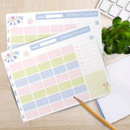 Pastel Blue Pink Cute Monthly Planner Notepad 11x8 Anteckningsblock