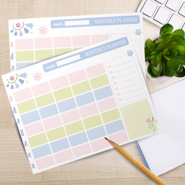 Pastel Blue Pink Cute Monthly Planner Notepad 11x8 Anteckningsblock (Pastel Blue Pink Cute Monthly Planner Notepad 11x8.5)