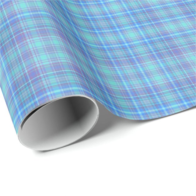 Pastel Blue Plaid Pattern Presentpapper (Rullad Hörn)