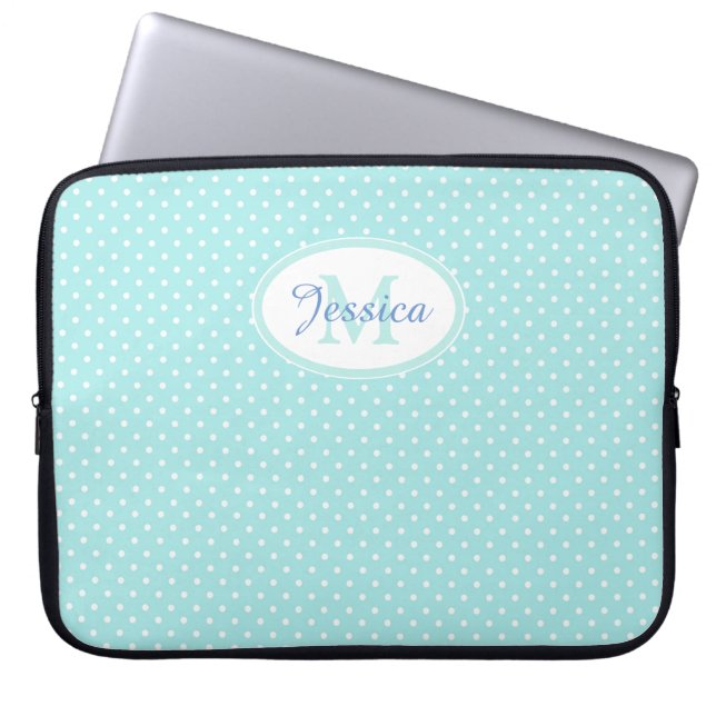 Pastel Blue Polka Dot-Personlig Laptop Fodral (Framsidan)
