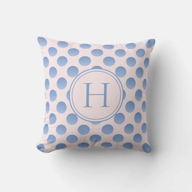 Pastel Blue Polka dots Anpassningsbar Monogram Kudde (Framsida)