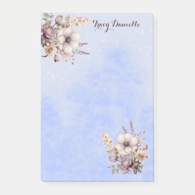 Pastel Blue Pretty Floral Custom Notes Post-it Block (Framsida)