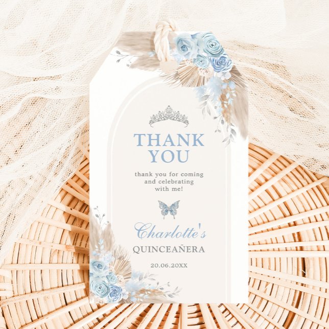Pastel Blue Quinceanera Boho Princess Mis Quince Presentetikett (Skapare uppladdad)