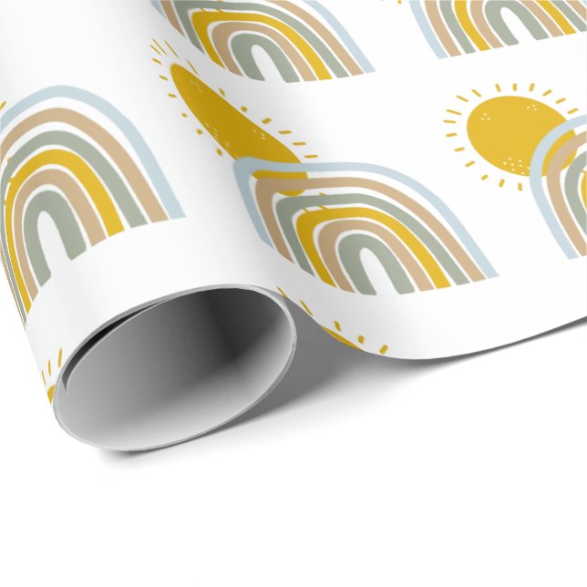 Pastel Blue Rainbow 1 Birthday Party tema  Presentpapper (Rullad Hörn)