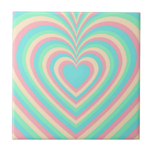Pastel Blue Rainbow Hypnotic Heart Kärlek Mönster Kakelplatta