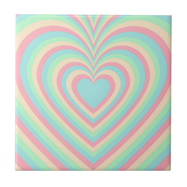 Pastel Blue Rainbow Hypnotic Heart Kärlek Mönster Kakelplatta (Framsidan)