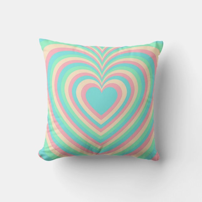 Pastel Blue Rainbow Hypnotic Heart Kärlek Mönster Kudde (Framsida)