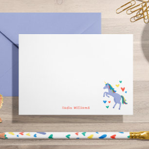 Pastel Blue Rainbow Unicorn Kids Personal Note Tack Kort