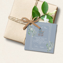 Pastel Blue Rand Baby Carriage Baby Shower Gåvor Etiketter