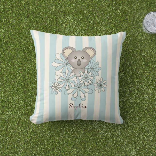 Pastel Blue Rand Cute Baby Koala Bear Kids Kudde (Gräs)