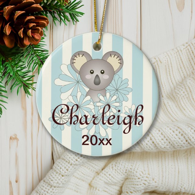 Pastel Blue Rand Cute Baby Koala Kids jul Julgransprydnad Keramik (Skapare uppladdad)