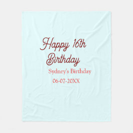 Pastel blue red happy 16th birthday name date eleg fleecefilt