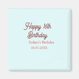 Pastel blue red happy 16th birthday name date eleg magnet