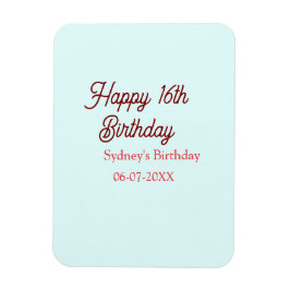 Pastel blue red happy 16th birthday name date eleg magnet