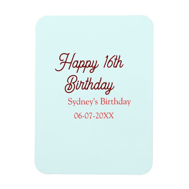 Pastel blue red happy 16th birthday name date eleg magnet (Vertikal)