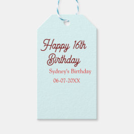 Pastel blue red happy 16th birthday name date eleg presentetikett