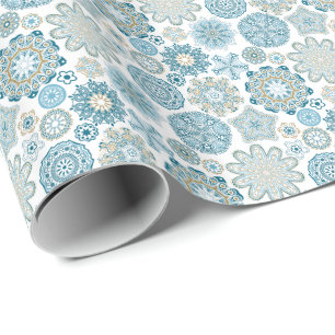 Pastel Blue Retro Abstrakt jul Snöflingor Presentpapper