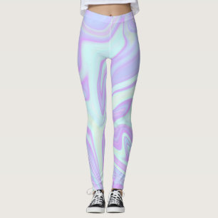 Pastel Blue Rosa Liquid Marble Swirl Leggings