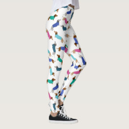 Pastel Blue Rosa Teal Dachshund Leggings