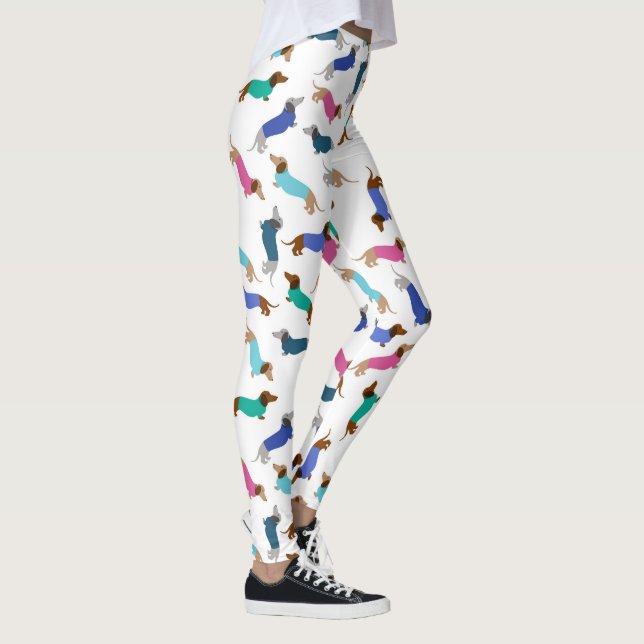 Pastel Blue Rosa Teal Dachshund Leggings (Höger)