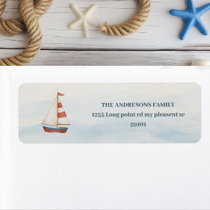 Pastel Blue Sailboat Nautical Address Label Ahoy Returadress Etikett