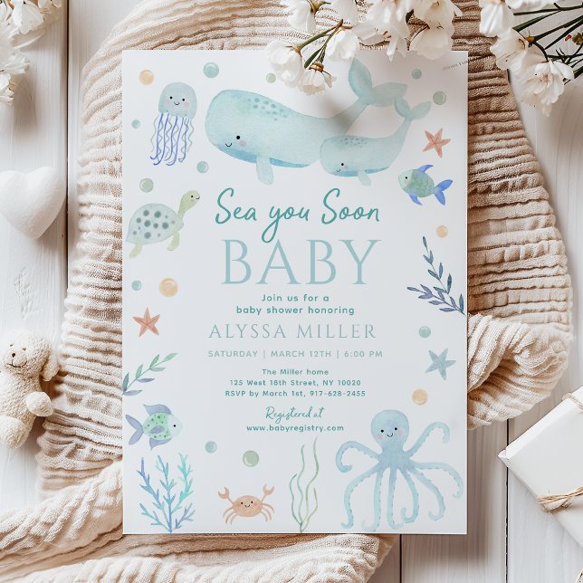 Pastel Blue Sea You Soon Under the Sea Baby Shower Inbjudningar (Skapare uppladdad)