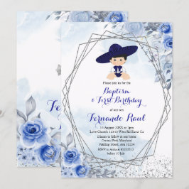 Pastel Blue Silver Fiesta Boy Baptism Birthday Inbjudningar