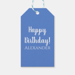 Pastel Blue Simple Script Birthday Name Presentetikett