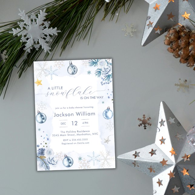 Pastel Blue Snowflake Floral Winter Baby Shower Inbjudningar (Pastel Blue Snowflake Floral Winter Baby Shower Invitation)