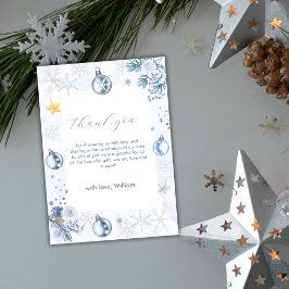Pastel Blue Snowflake Floral Winter Baby Shower  Tack Kort